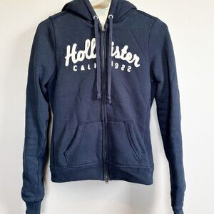 Hollister Women’s Navy Blue Faux Fur Lined Hooded Zip Up Jacket Y2K Medium